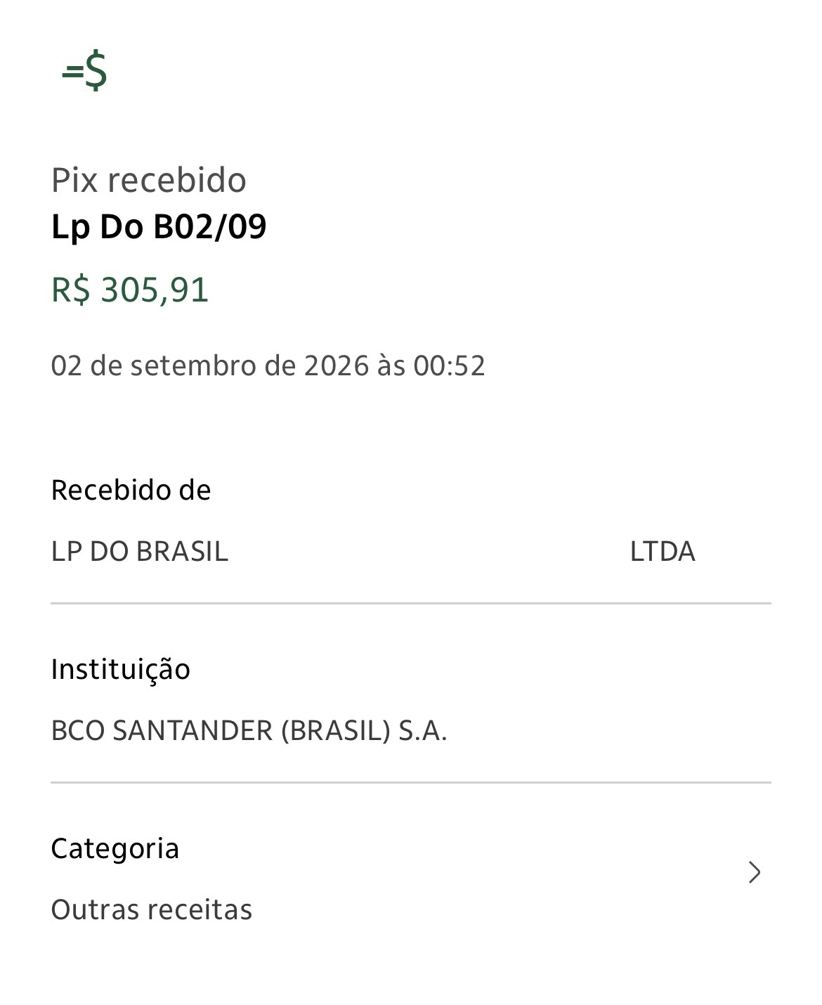 Print de pagamento recebido pela Claru — primeira semana, 25 de agosto a 2 de setembro de 2026