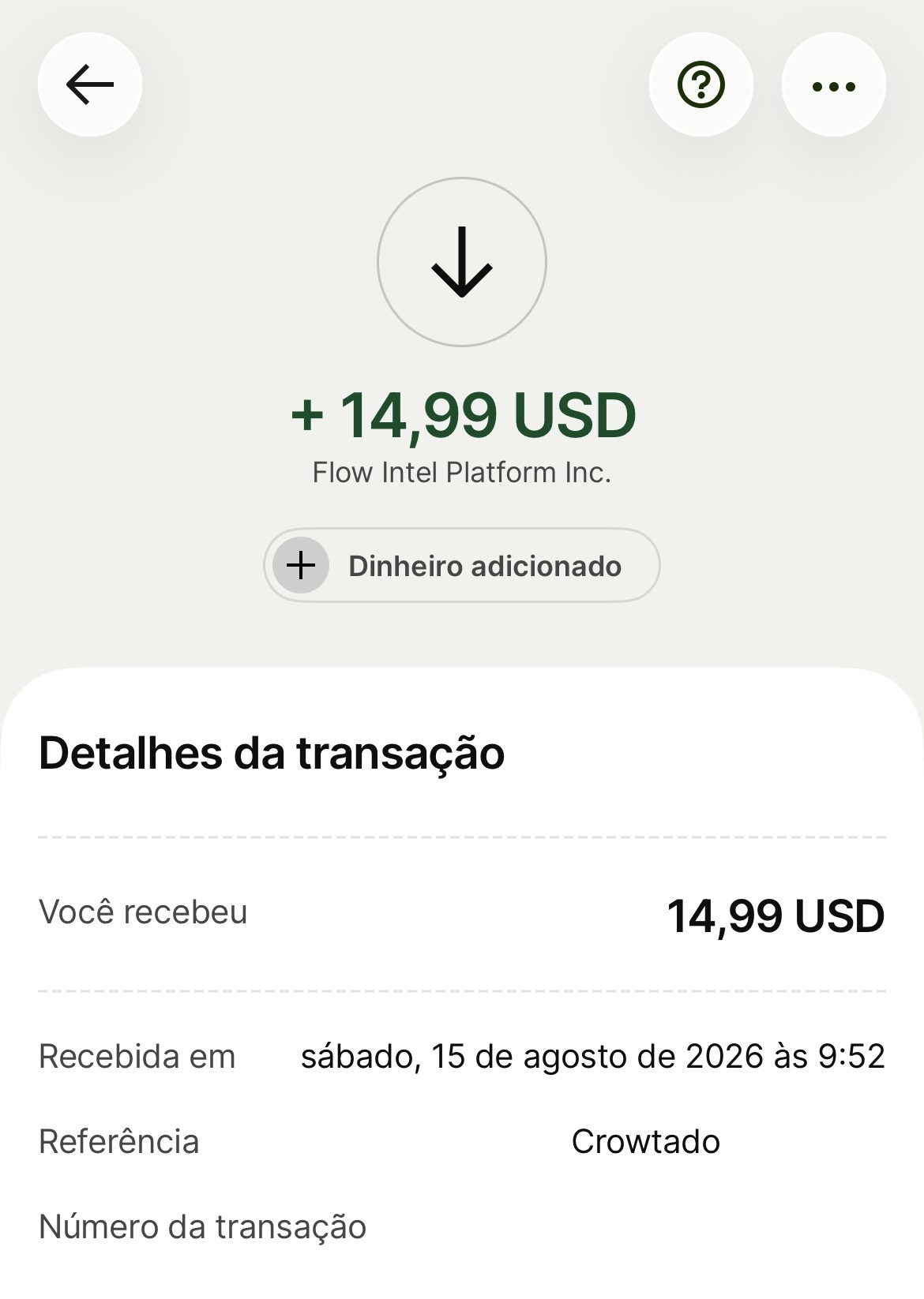 Print de pagamento recebido pela Crowtado